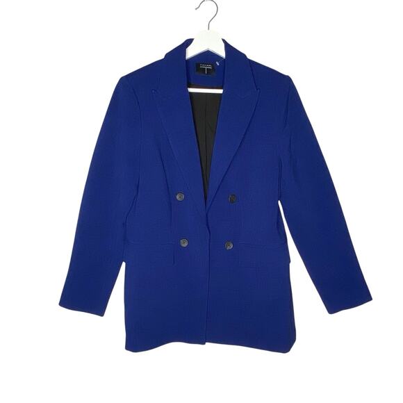 T Tahari Jacket Womens 8 Blue Double-Breasted Open Blazer Career Business NEW - Picture 1 of 13